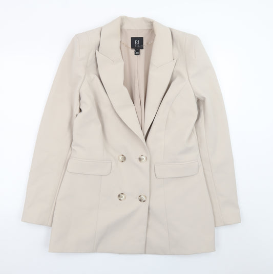 River Island Women Beige Double-Breasted Blazer Size 12