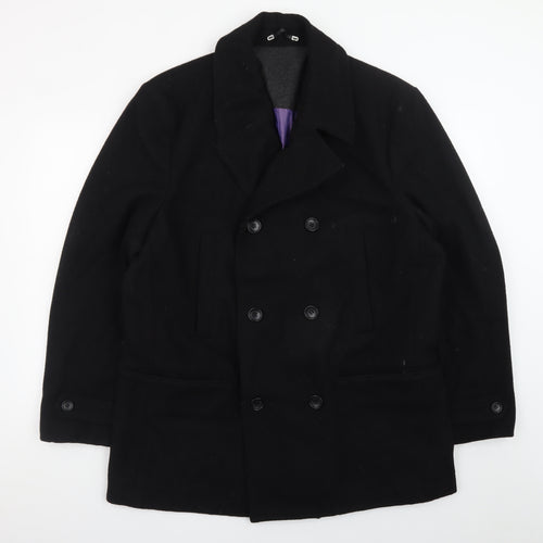 Jeff Banks Men’s Black Wool Pea Coat L Classic Winter Jacket