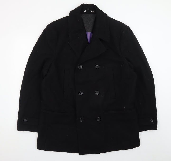 Jeff Banks Men’s Black Wool Pea Coat L Classic Winter Jacket