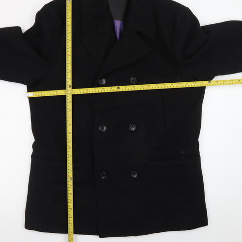 Jeff Banks Men’s Black Wool Pea Coat L Classic Winter Jacket