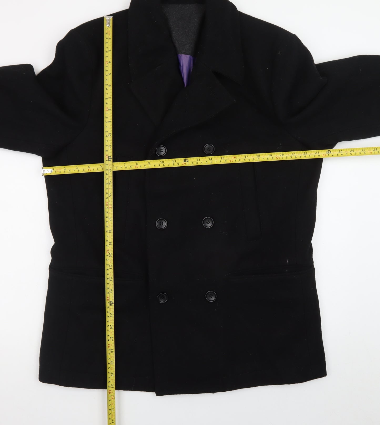 Jeff Banks Men’s Black Wool Pea Coat L Classic Winter Jacket