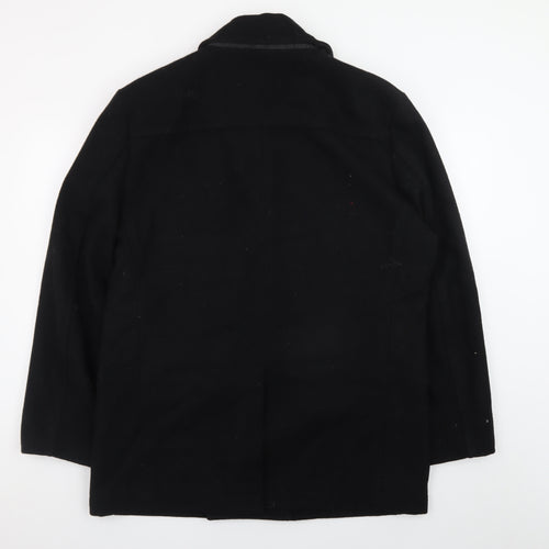 Jeff Banks Men’s Black Wool Pea Coat L Classic Winter Jacket