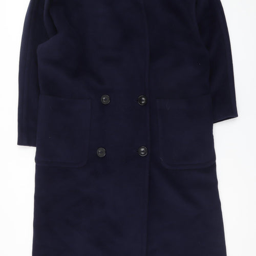 Huberman Womens Blue Wool Cashmere Angora Long Overcoat UK 14