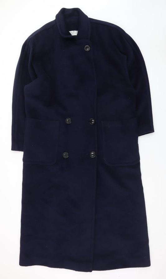 Huberman Womens Blue Wool Cashmere Angora Long Overcoat UK 14