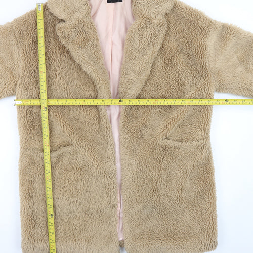 Topshop Women’s Beige Faux Fur Mid-Length Coat Size 8