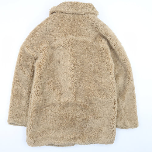 Topshop Women’s Beige Faux Fur Mid-Length Coat Size 8