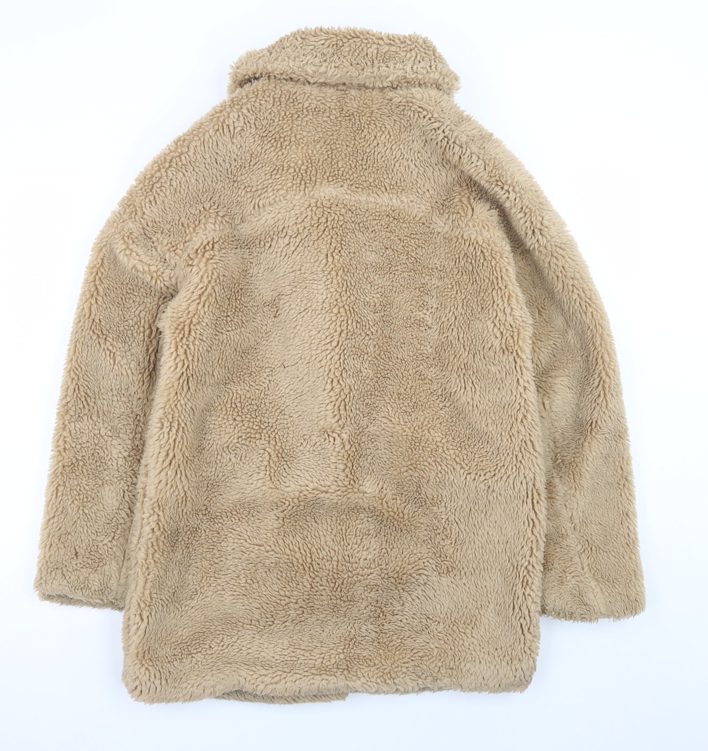 Topshop Women’s Beige Faux Fur Mid-Length Coat Size 8