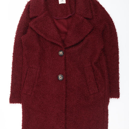 Tu Women Red Mid-Length Textured Button Coat Size 12