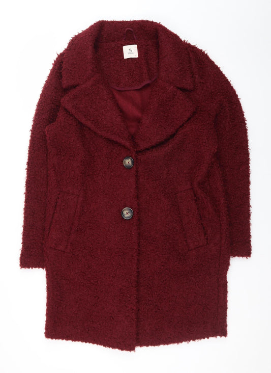 Tu Women Red Mid-Length Textured Button Coat Size 12