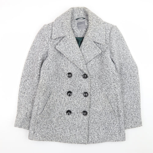 Principles Women's Grey Pea Coat Size 14 Polyester Lined Double Breasted