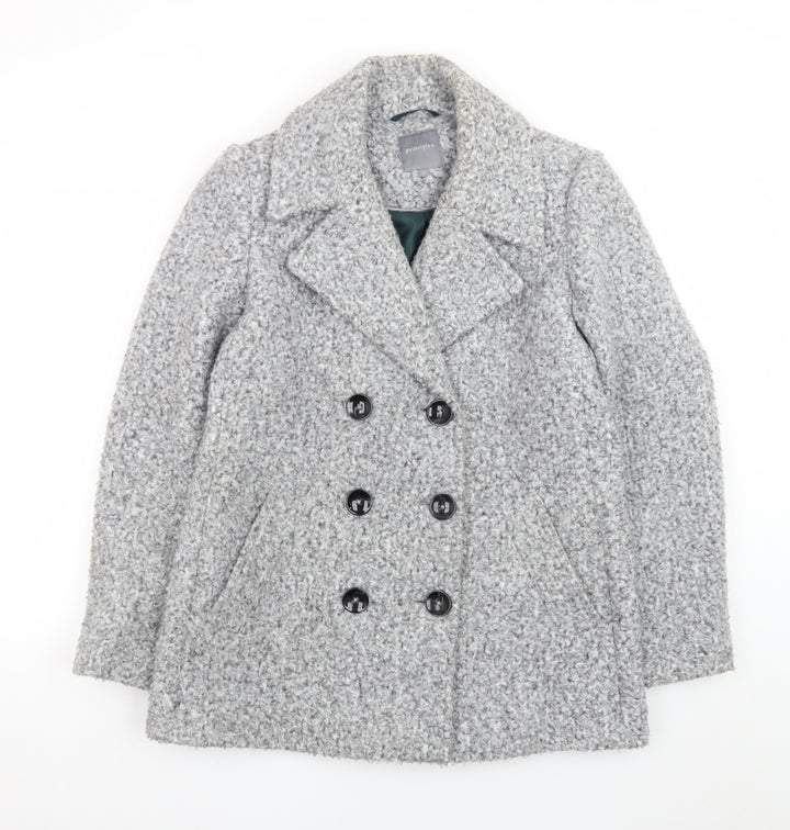 Principles Women's Grey Pea Coat Size 14 Polyester Lined Double Breasted