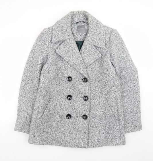 Principles Women's Grey Pea Coat Size 14 Polyester Lined Double Breasted