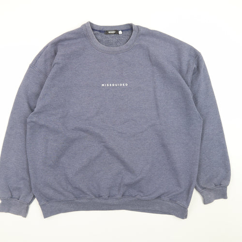 Missguided Women Blue Logo Crew Neck Pullover Sweatshirt L