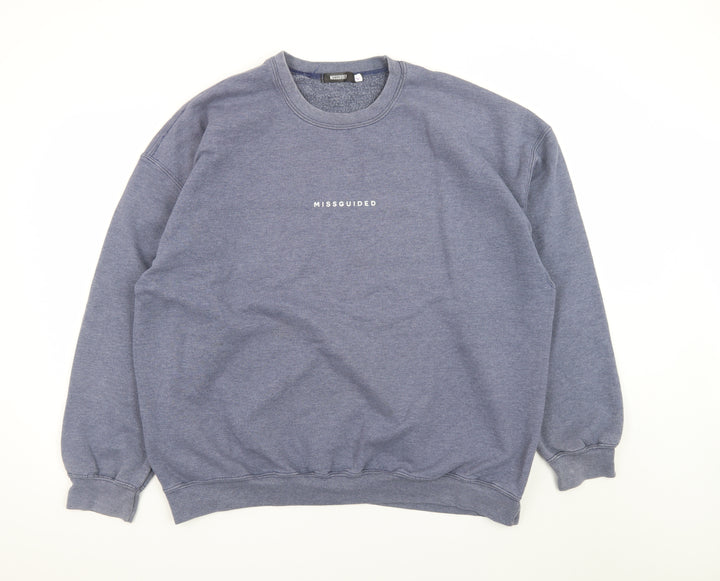 Missguided Women Blue Logo Crew Neck Pullover Sweatshirt L