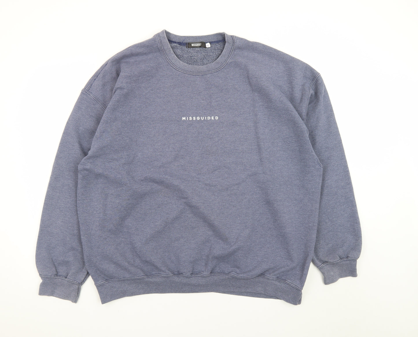 Missguided Women Blue Logo Crew Neck Pullover Sweatshirt L
