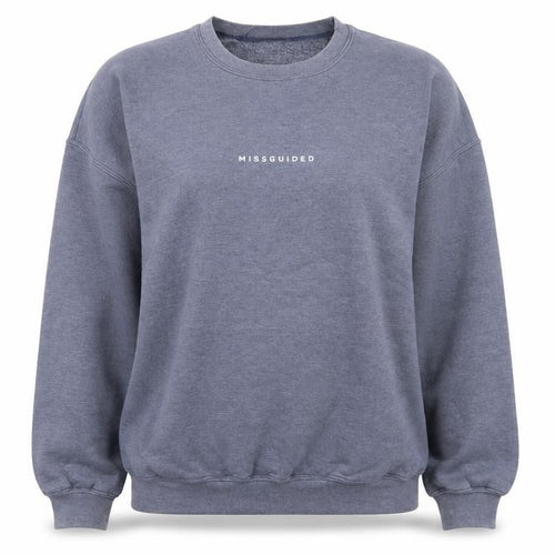 Missguided Women Blue Logo Crew Neck Pullover Sweatshirt L