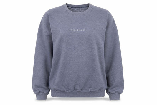 Front view of Missguided Women Blue Logo Crew Neck Pullover Sweatshirt L