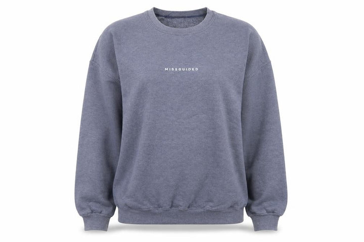 Missguided Women Blue Logo Crew Neck Pullover Sweatshirt L