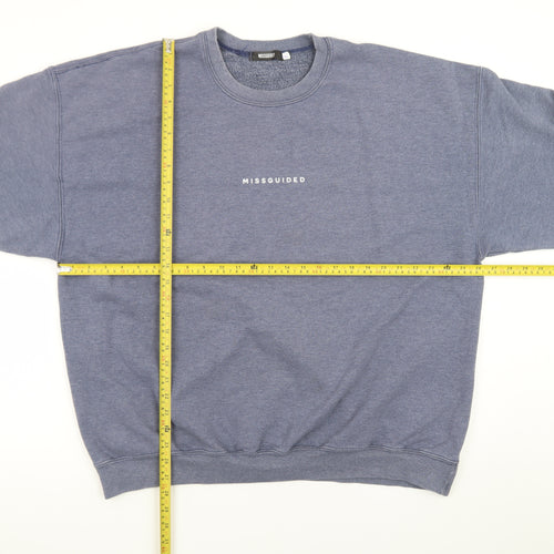 Missguided Women Blue Logo Crew Neck Pullover Sweatshirt L