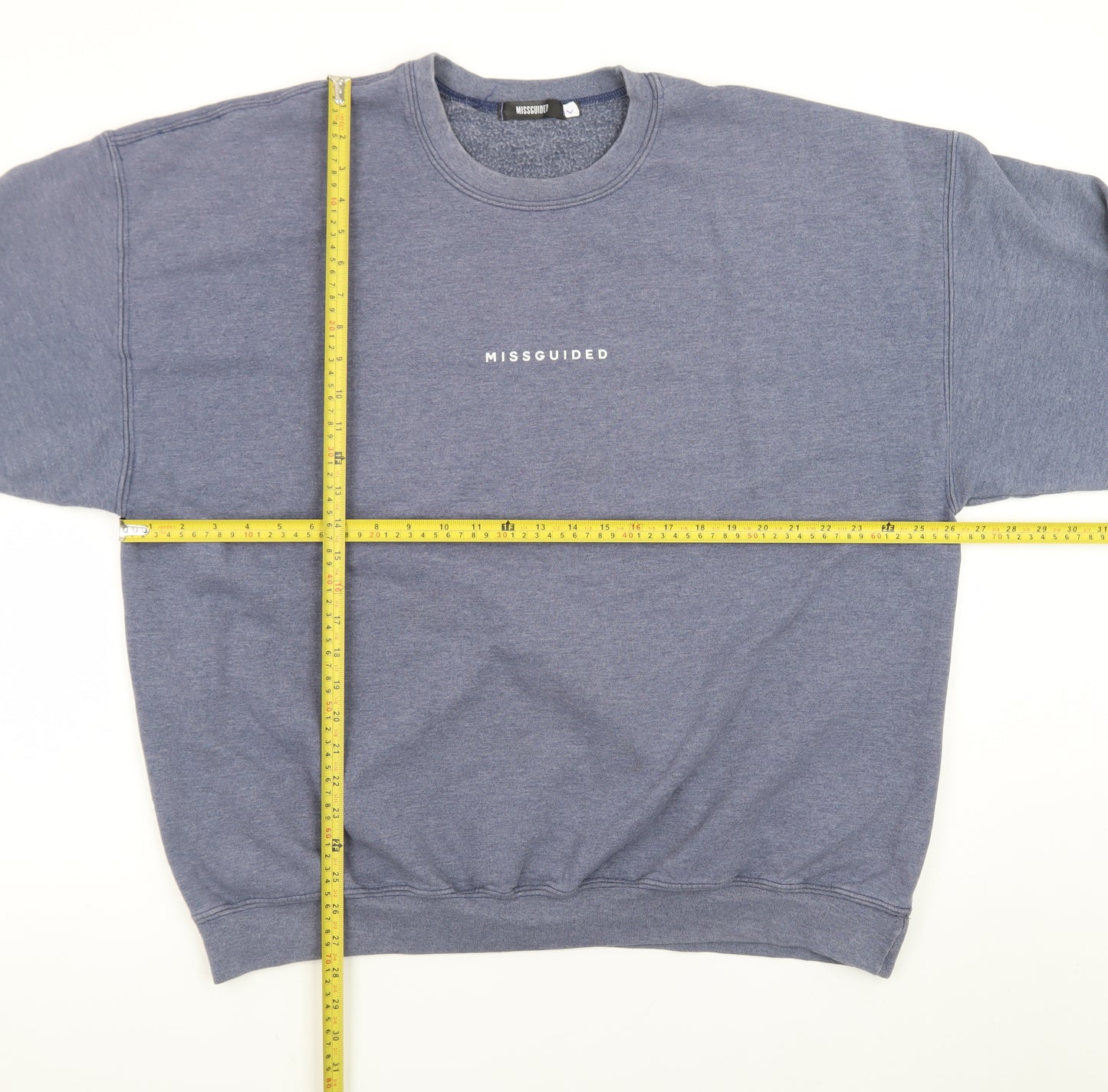 Missguided Women Blue Logo Crew Neck Pullover Sweatshirt L
