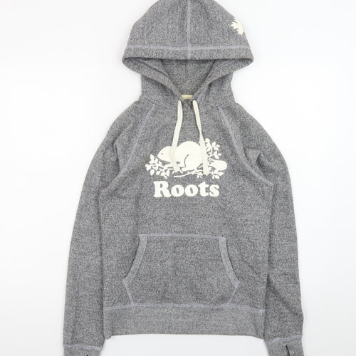 Roots Women's Grey Pullover Hoodie XXS Cotton Blend Logo Design
