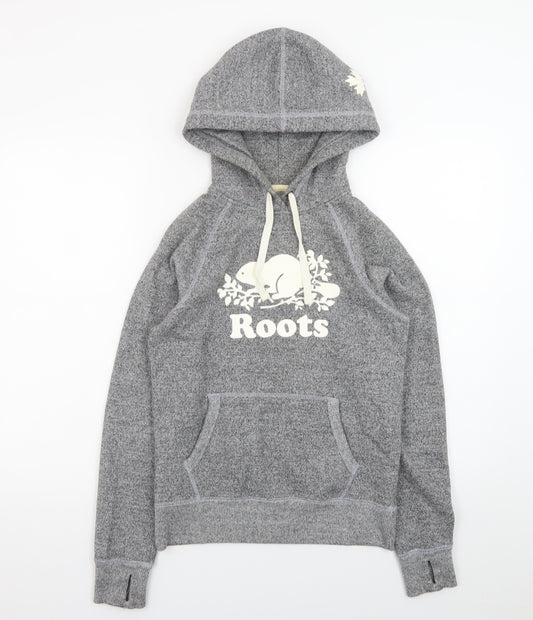 Roots Women's Grey Pullover Hoodie XXS Cotton Blend Logo Design
