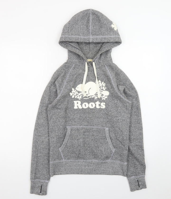 Roots Women's Grey Pullover Hoodie XXS Cotton Blend Logo Design