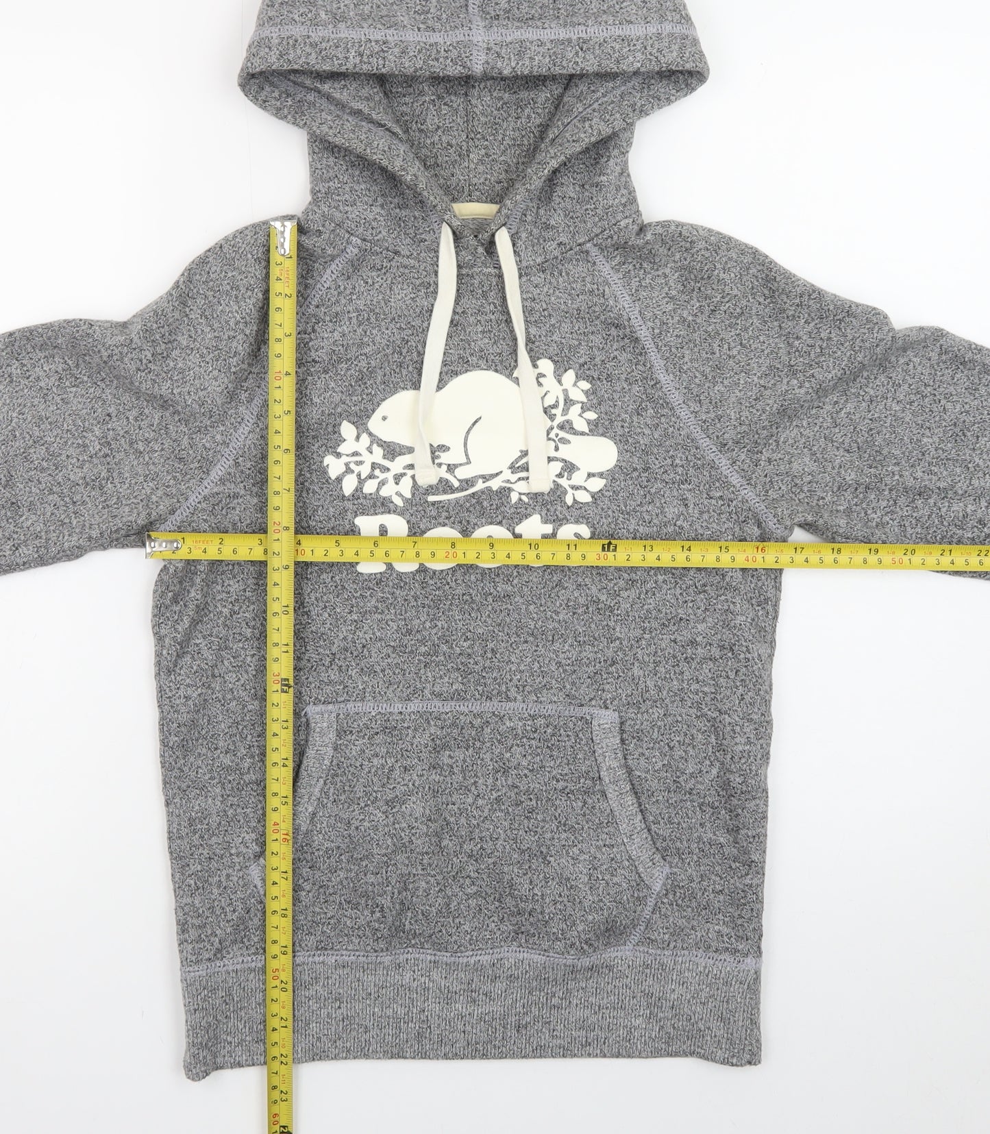 Roots Women's Grey Pullover Hoodie XXS Cotton Blend Logo Design