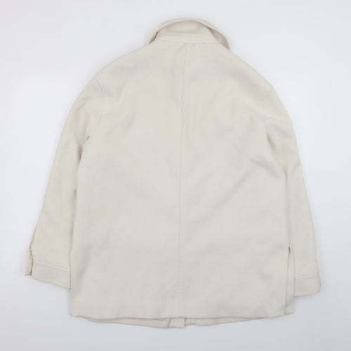 H&M Women Ivory Mid-Length Twill Jacket Size 12 Button Casual Style