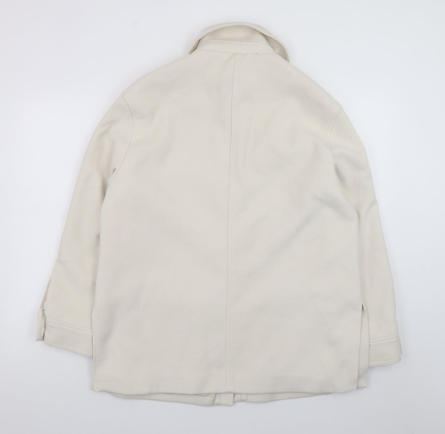 H&M Women Ivory Mid-Length Twill Jacket Size 12 Button Casual Style