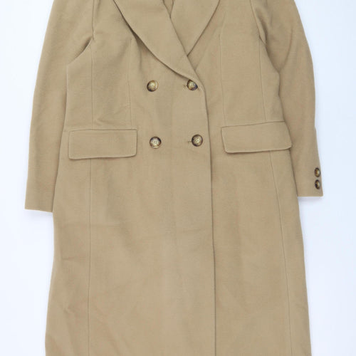 Marks & Spencer Women’s Beige Wool Long Coat Size 12 Petite Vintage