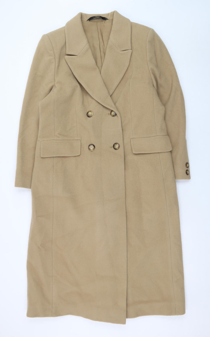 Marks & Spencer Women’s Beige Wool Long Coat Size 12 Petite Vintage