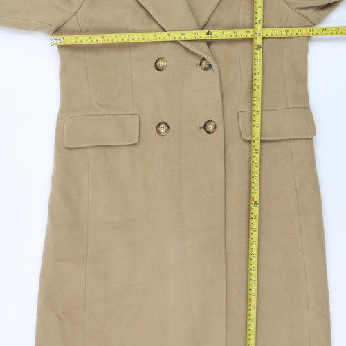 Marks & Spencer Women’s Beige Wool Long Coat Size 12 Petite Vintage