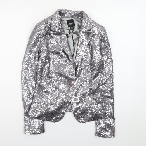 BlinQ Women’s Silver Sequin Single-Breasted Blazer UK 10 Party Jacket