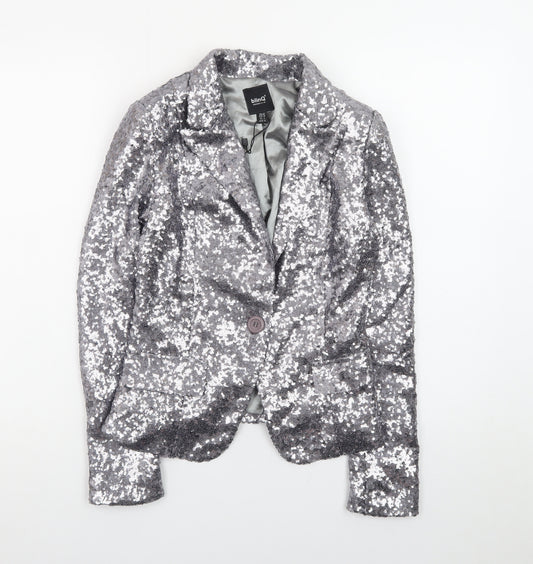 BlinQ Women’s Silver Sequin Single-Breasted Blazer UK 10 Party Jacket
