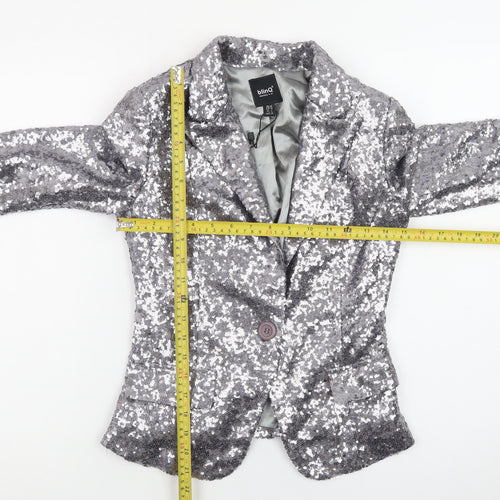 BlinQ Women’s Silver Sequin Single-Breasted Blazer UK 10 Party Jacket