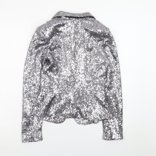 BlinQ Women’s Silver Sequin Single-Breasted Blazer UK 10 Party Jacket
