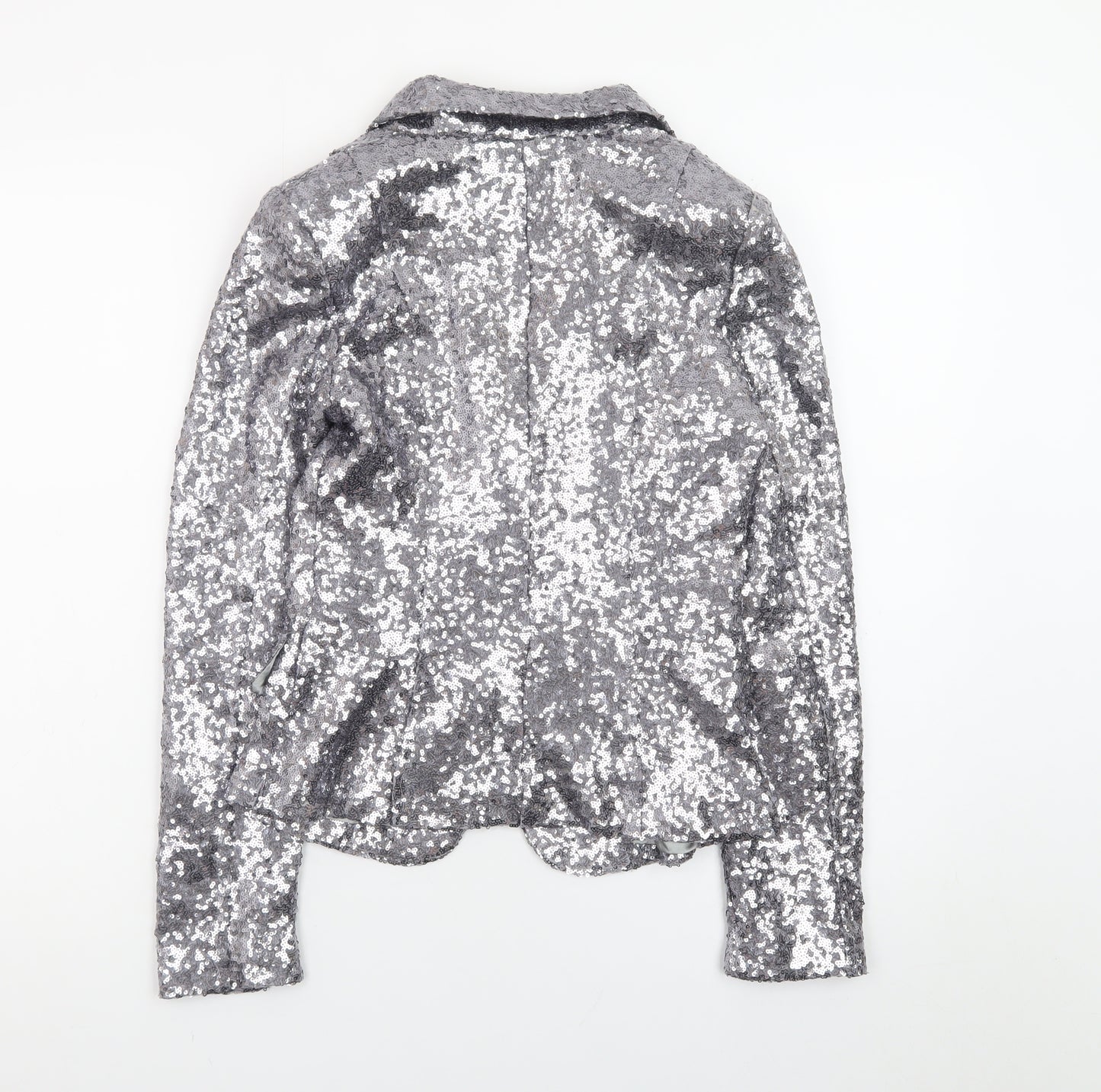 BlinQ Women’s Silver Sequin Single-Breasted Blazer UK 10 Party Jacket