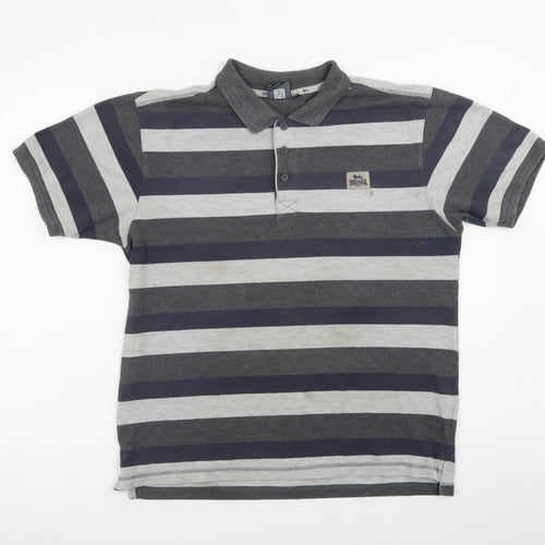 Lonsdale Men’s Grey Striped Short Sleeve Polo Shirt Size L