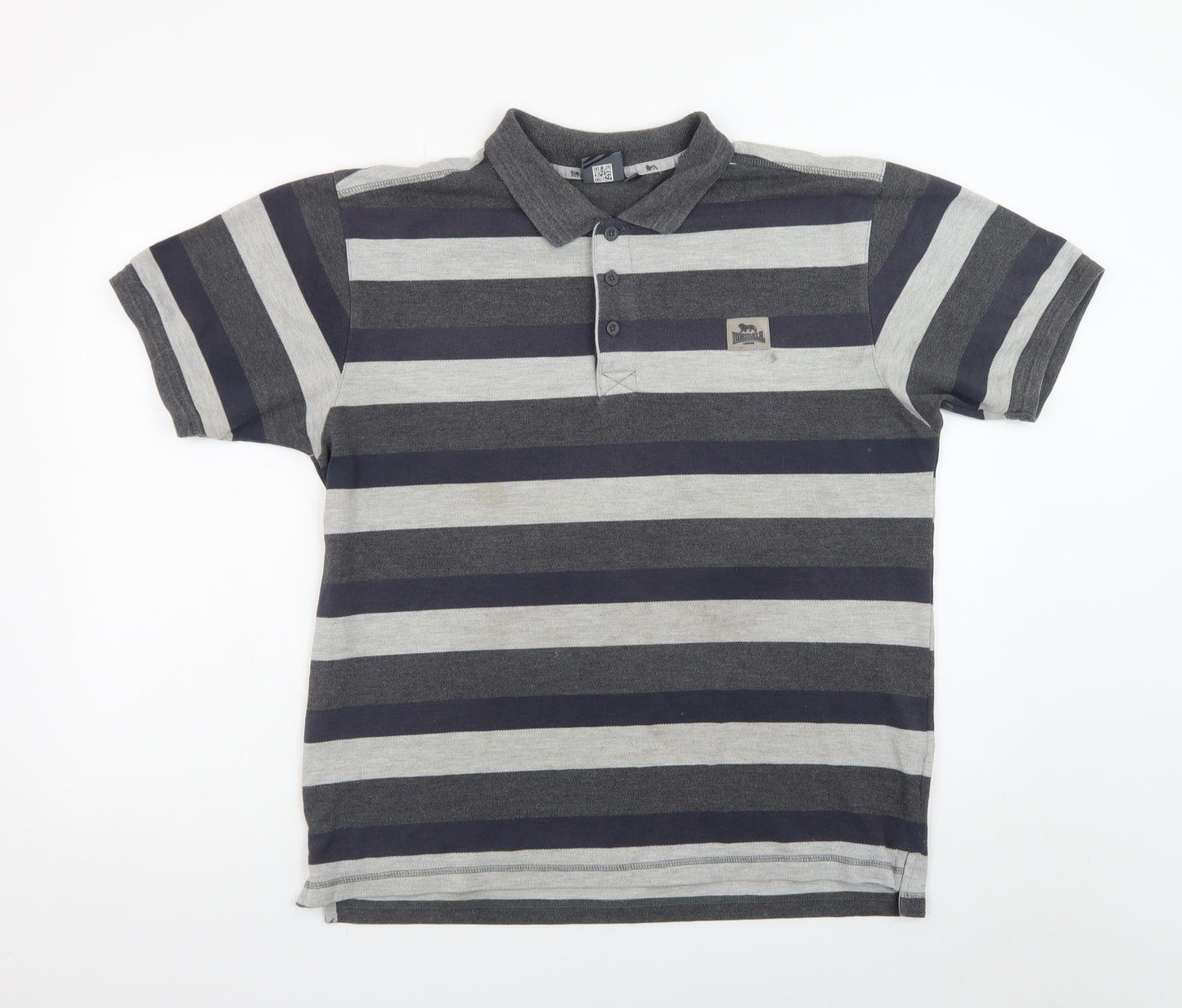 Lonsdale Men’s Grey Striped Short Sleeve Polo Shirt Size L