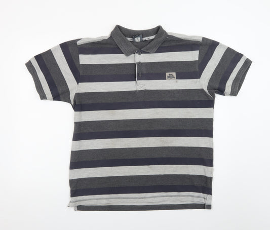 Lonsdale Men’s Grey Striped Short Sleeve Polo Shirt Size L