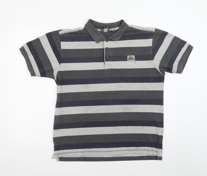 Lonsdale Men’s Grey Striped Short Sleeve Polo Shirt Size L