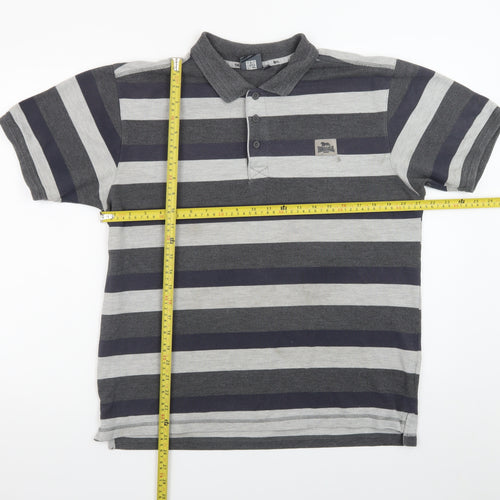 Lonsdale Men’s Grey Striped Short Sleeve Polo Shirt Size L