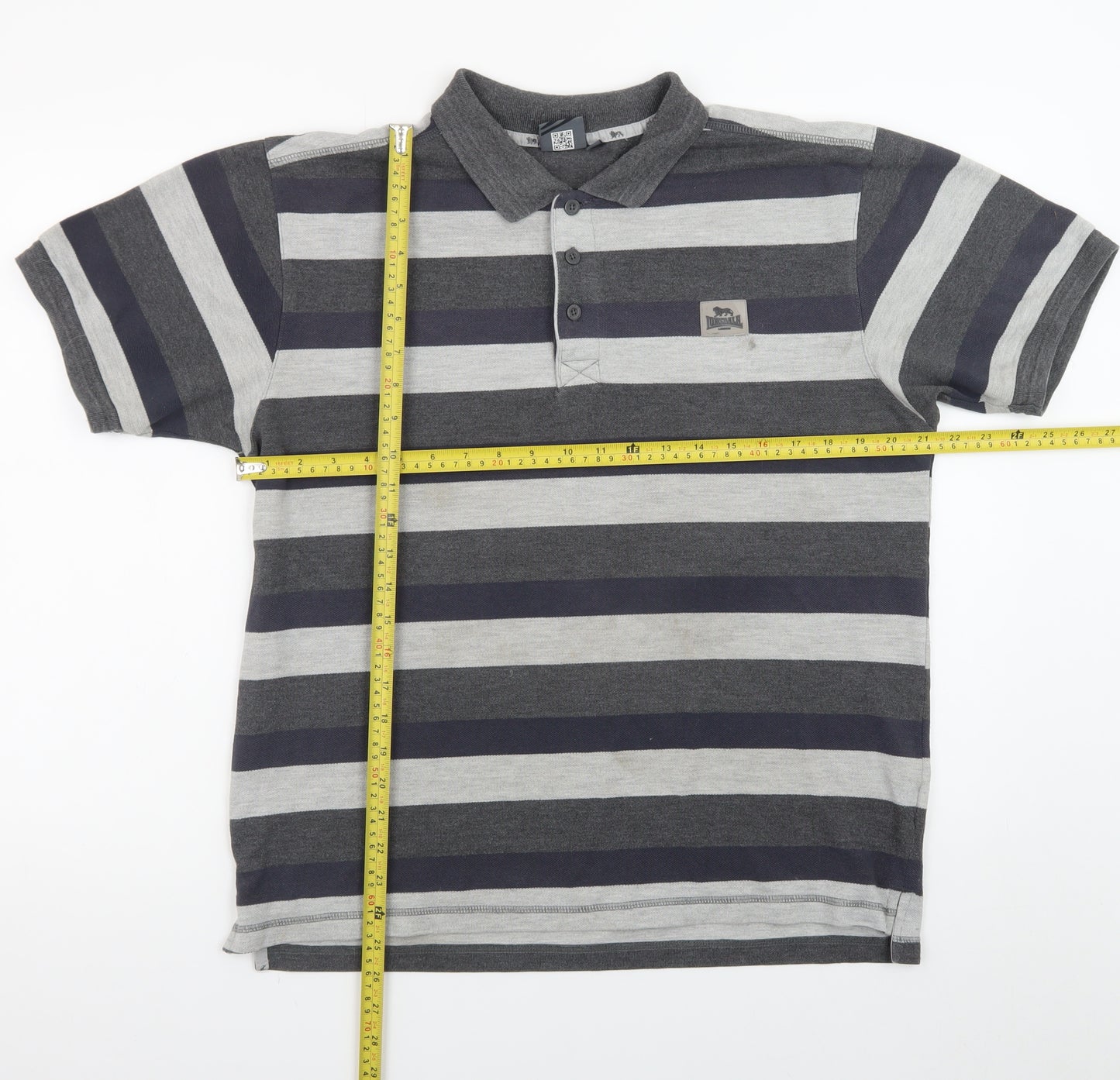 Lonsdale Men’s Grey Striped Short Sleeve Polo Shirt Size L