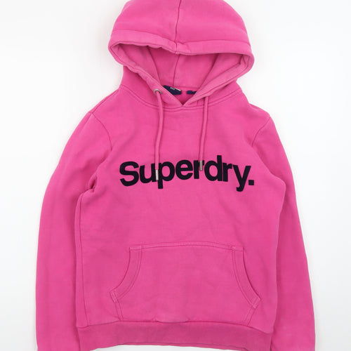 Superdry Womens Pink Hoodie UK 12 Pullover Logo Hooded Sweatshirt