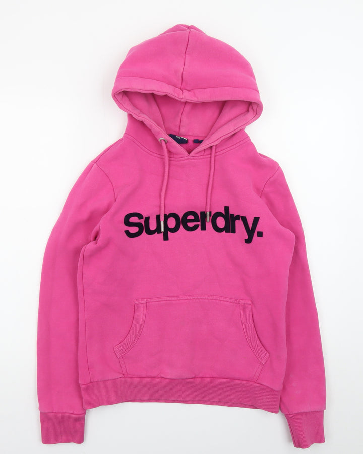 Superdry Womens Pink Hoodie UK 12 Pullover Logo Hooded Sweatshirt