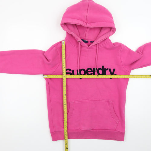Superdry Womens Pink Hoodie UK 12 Pullover Logo Hooded Sweatshirt