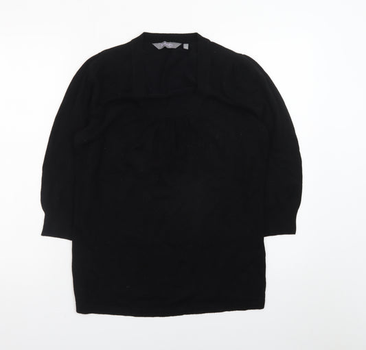 New Look Women Black Size 14 3/4 Sleeve Scoop Neck Knit Jumper
