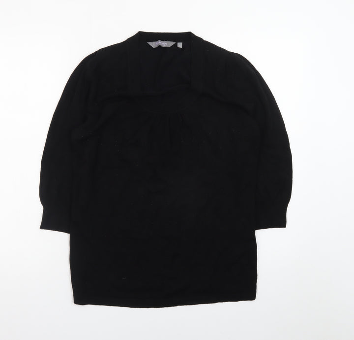 New Look Women Black Size 14 3/4 Sleeve Scoop Neck Knit Jumper