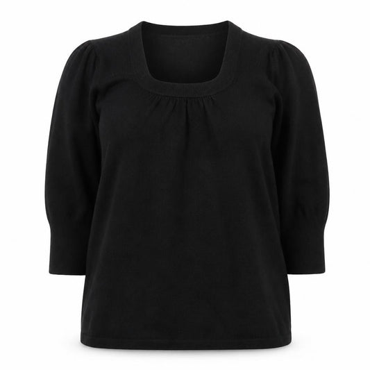 Front view of New Look Women Black, size 14, 3/4 Sleeve Scoop Neck Knit Jumper
